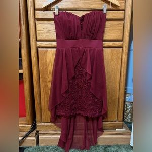 Burgundy floral dress.